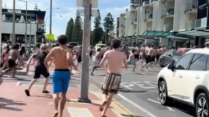 Swarms of teens ran across busy streets at Henley Square to watch a fight. Picture: TikTok
