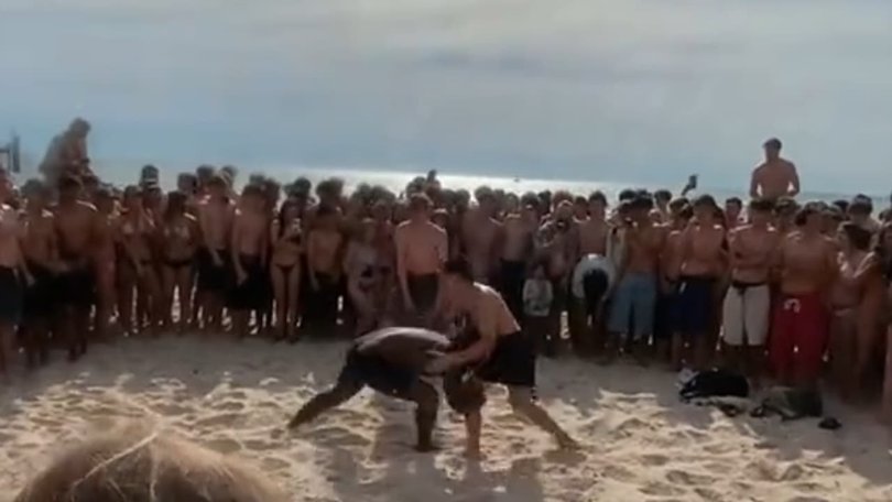 Teens brawling at Glenelg Beach. Picture: TikTok