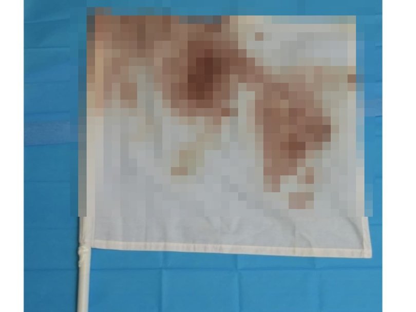 An AFL flag found in the skip bin. Picture: NewsWire Handout
