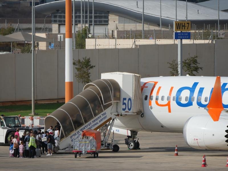 A replacement flight carrying passengers of a plane involved in a stabbing landed in Israel. (AP PHOTO)