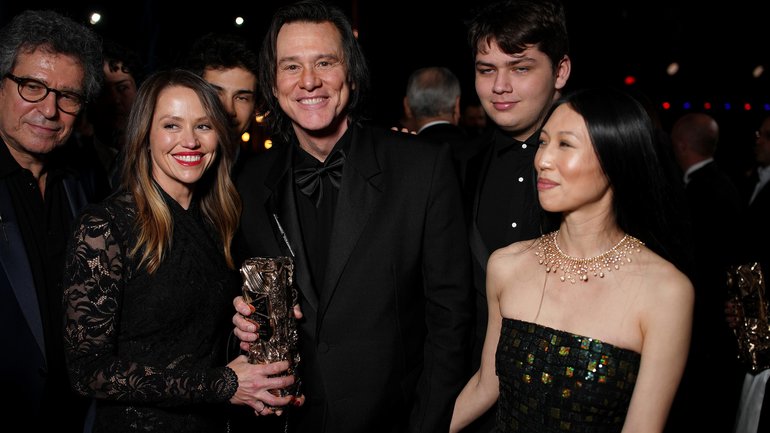 Jim Carrey with Min Ah, right, at the Cesar Film Awards on February 26, 2026 in Paris.