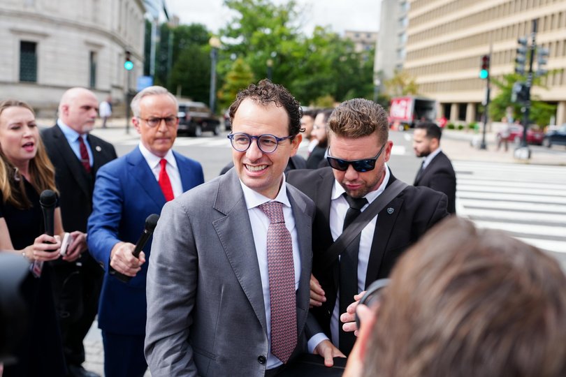 Dario Amodei arrives for a meeting on AI with at the White House on September 29.