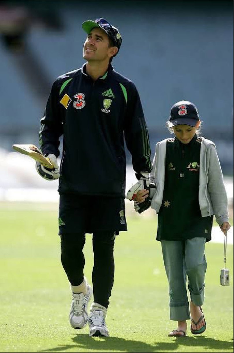 Justin Langer with daughter Jess at the MCG on Christmas morning.