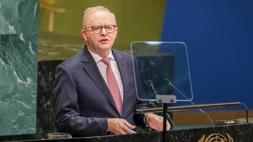 epa13261314 Prime Minister of Australia Anthony Albanese speaks during the General Debate of the 81st session of the United Nations General Assembly at United Nations Headquarters in New York, New York, USA, 24 September 2026. EPA/SARAH YENESEL SARAH YENESEL