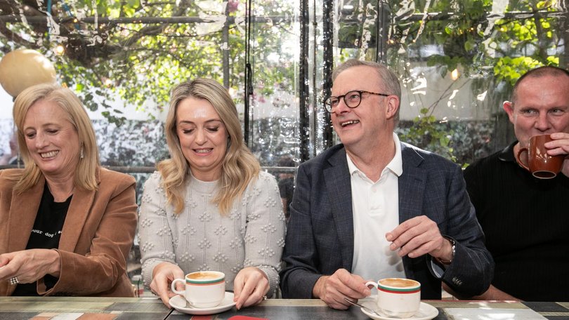 Prime Minister Anthony Albanese and his now wife Jodie Haydon at a coffee shop in his electorate after the last election.