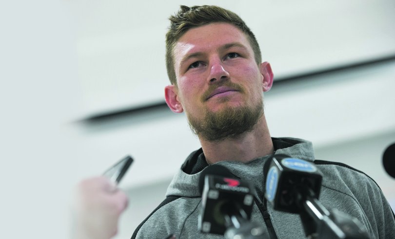 Western Warriors batsman Cameron Bancroft speaks to the media at Perth Airport on Saturday morning before departing for Darwin to play in the NT Strike League
Picture by Matt Jelonek The Sunday Times 30 June, 2018