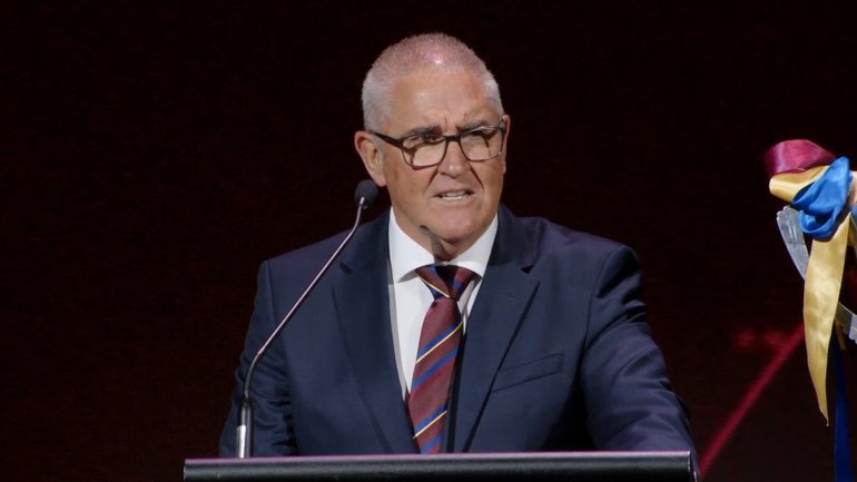 Chris Fagan addresses the players, staff and fans at the 2026 Club Champions Event in Brisbane