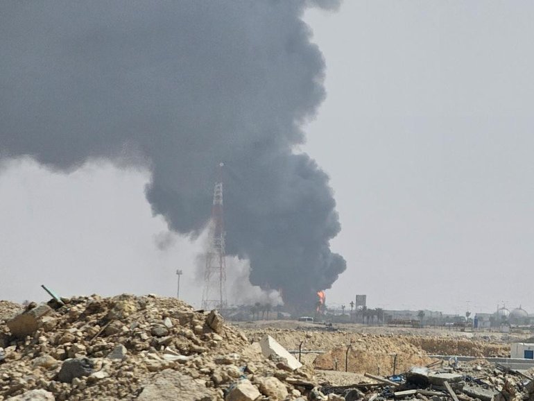 A large plume of smoke and fire was visible near an oil facility in the Saudi capital Riyadh. 