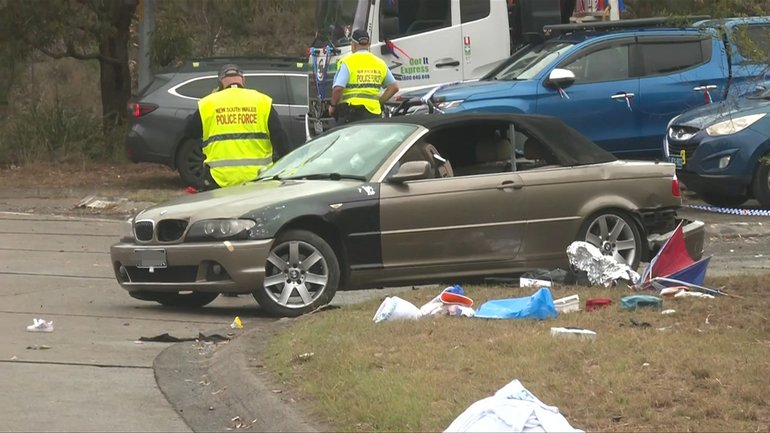 Emergency crews at the scene of the Wallsend crash.