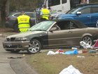 Emergency crews at the scene of the Wallsend crash.
