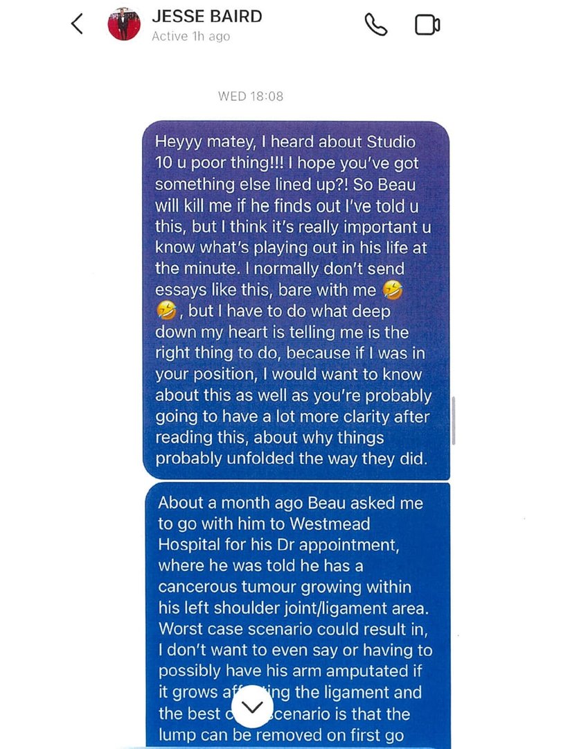 Beau Lamarre-Condon allegedly used his friend's phone (Shae Davison) to send Jesse Baird an Instagram message. Picture: Court exhibit