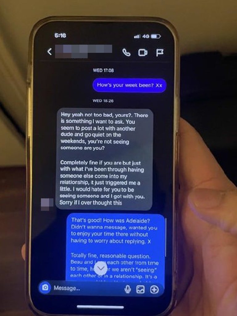 Beau Lamarre-Condon allegedly sent a friend photos of Jesse Baird's messages with another man in April 2023. Picture: Court exhibit.