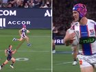Kalyn Ponga takes the ball the length of the field to score a stunning try. 