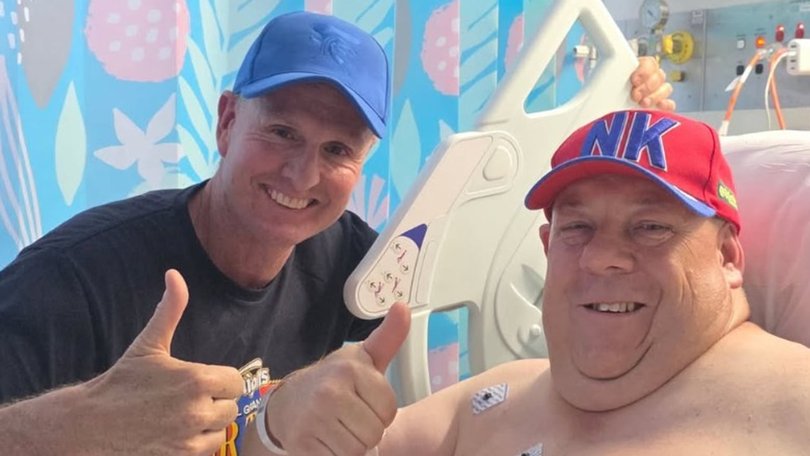 Knights legend Mark Hughes visited Chris Clancy in hospital. 