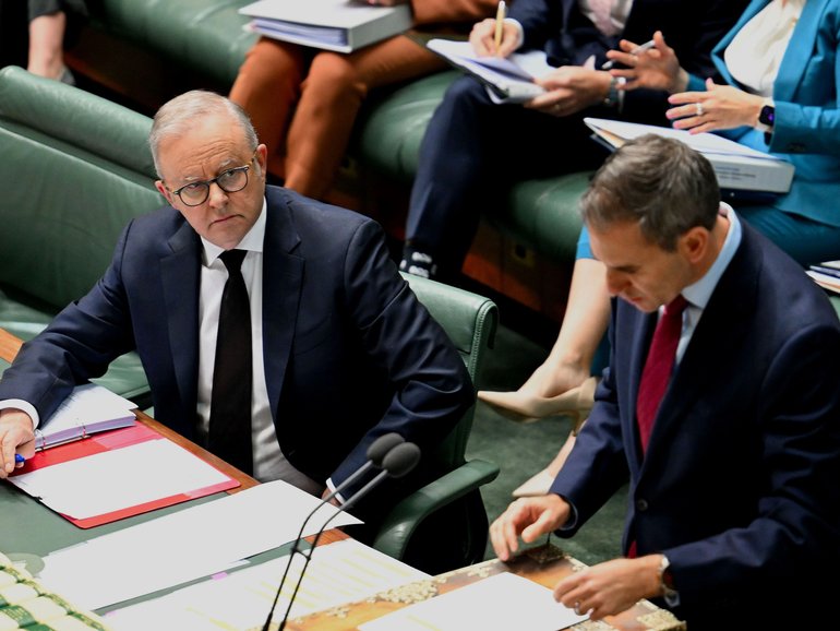 Anthony Albanese and Jim Chalmers at Parliament House, Canberra.
