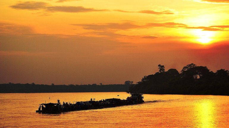 A barge on the Congo River, where a weekend boat collision has left at least 30 people dead.