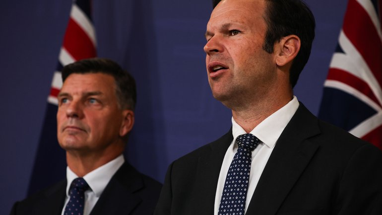 SYDNEY, AUSTRALIA - NewsWire Photos -OCTOBER 06 2026: Nationals leader Matt Canavan and The Leader of the Opposition Angus Taylor address the media in a press conference. NewsWire/ Gaye Gerard