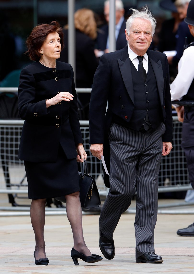 Mary Archer and Jeffrey Archer attend Katharine, Duchess of Kent's Requiem Mass service at Westminster Cathedral on September 16, 2025.