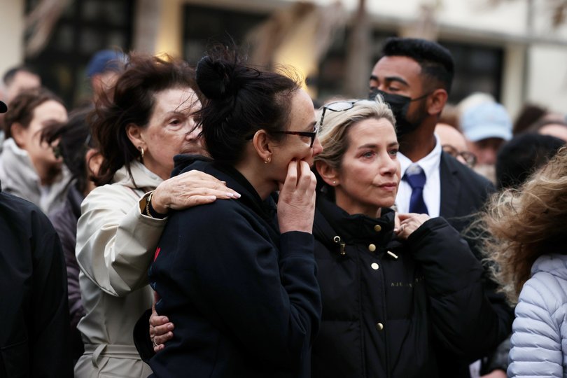 Hundreds gather at Bondi Pavilion to mark three years since the October 7th Hamas attacks on Israeli. Picture: NewsWire / Jane Dempster