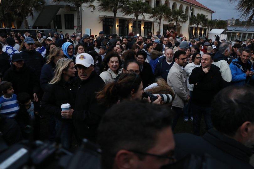 Hundreds gather at Bondi Pavilion to mark three years since the October 7th Hamas attacks on Israeli. Picture: NewsWire / Jane Dempster