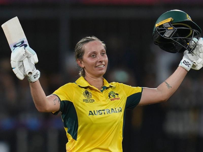 Ash Gardner batting for Australia.