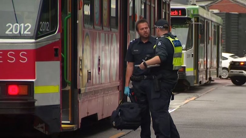 Emergency services rushed to the South Melbourne tram about midday. Picture: 7 News