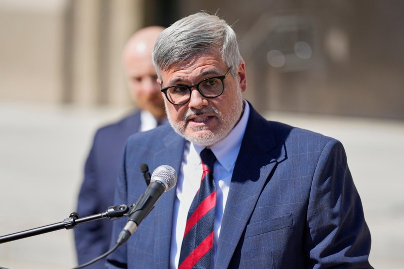 Randy Spivey, attorney for Christa Pike, speaks during a news conference after a court hearing.