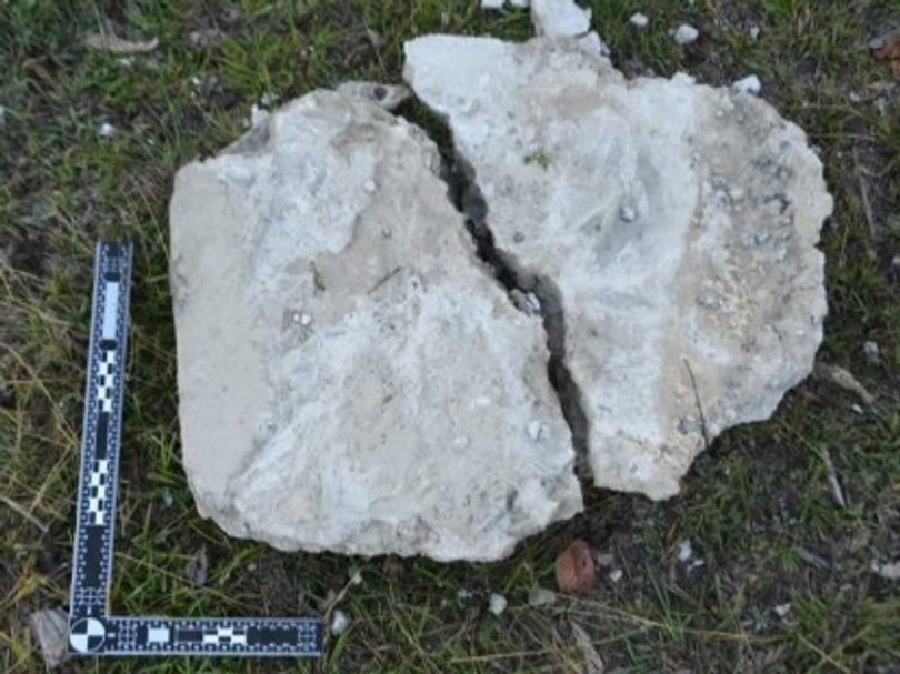 A concrete block found at Cella Farm. 
