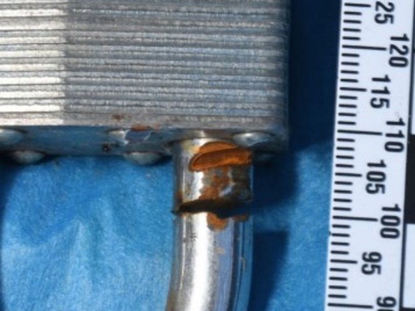 A broken padlock found at Cella Farm. 