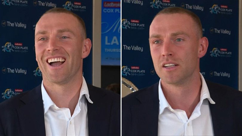 Callum Wilkie reacts as he is told about Rowan Marshall’s trade to Geelong. 