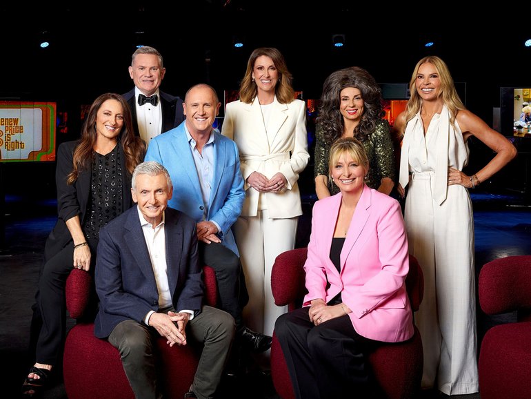 Spotlight Presents 70 Years of 7 (front) Bruce McAvaney and Johanna Griggs with (back from left) Georgie Parker, Michael Usher, Larry Emdur, Natalie Barr, Effie and Sonia Kruger