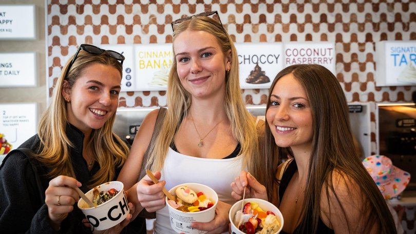 Friends Madison Hunt, Jade Craske and Sophia Cosentino, all 21, at Yo-Chi Karrinyup.