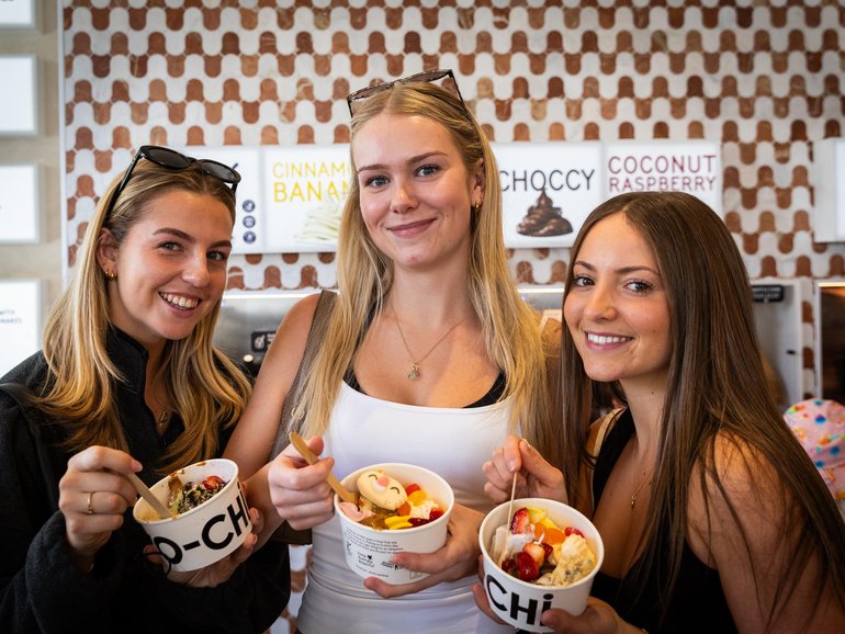 Friends Madison Hunt, Jade Craske and Sophia Cosentino, all 21, at Yo-Chi Karrinyup.