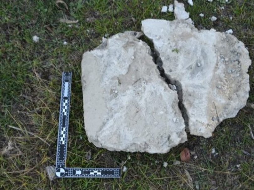 A concrete block found at Cella Farm. 