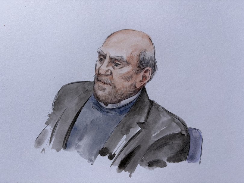 A courtroom sketch of Christopher Saunders during his trial. 