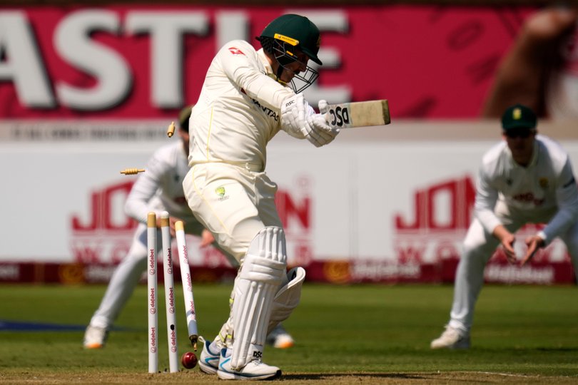 Australia's Nic Maddinson is bowled on day one of the first Test.