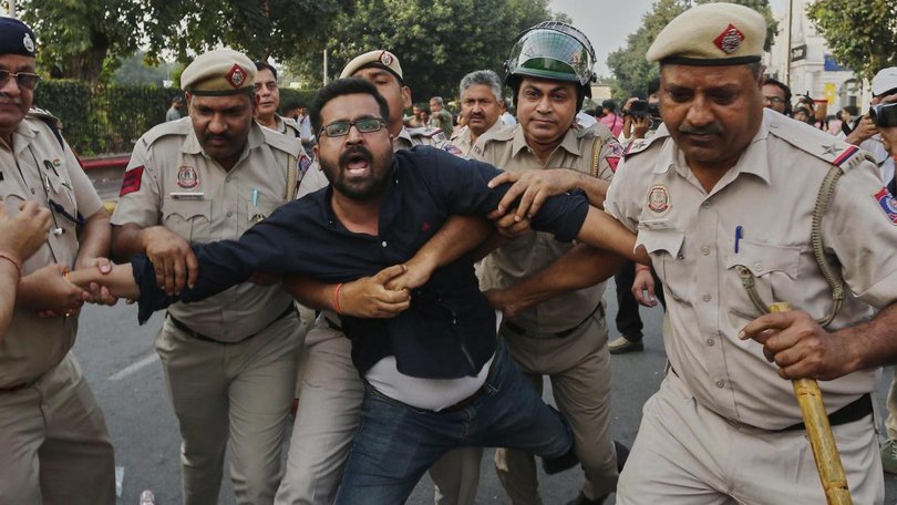 Massive political protests are being held in India's capital of Delhi. (AP PHOTO)