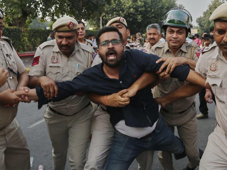 Massive political protests are being held in India's capital of Delhi. (AP PHOTO)