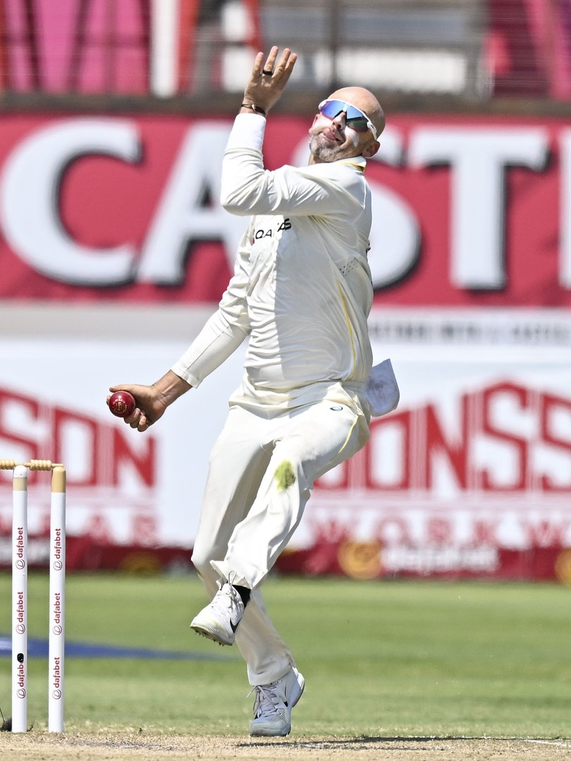 DURBAN, SOUTH AFRICA - OCTOBER 11: Nathan Lyon of Australia during day 3 of the 1st Dafabet Test match between South Africa and Australia at Hollywoodbets Kingsmead Stadium on October 11, 2026 in Durban, South Africa. (Photo by Gerhard Duraan/Gallo Images/Getty Images)