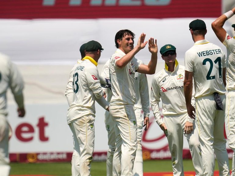 Australia seized the initiative on day three in Durban, with Pat Cummins (c) among the wickets. 