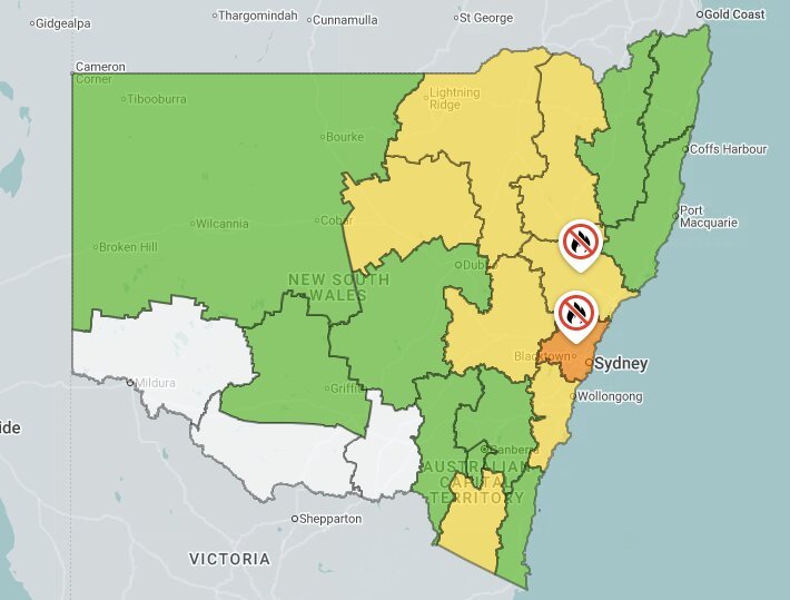The Greater Sydney and Hunter regions have been hit with Total Fire Bans.