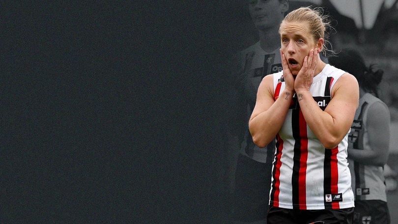 Jaimee Lambert of the Saints looks dejected after a loss during the 2026 AFLW Round 08 match between the Western Bulldogs and the St Kilda Saints.