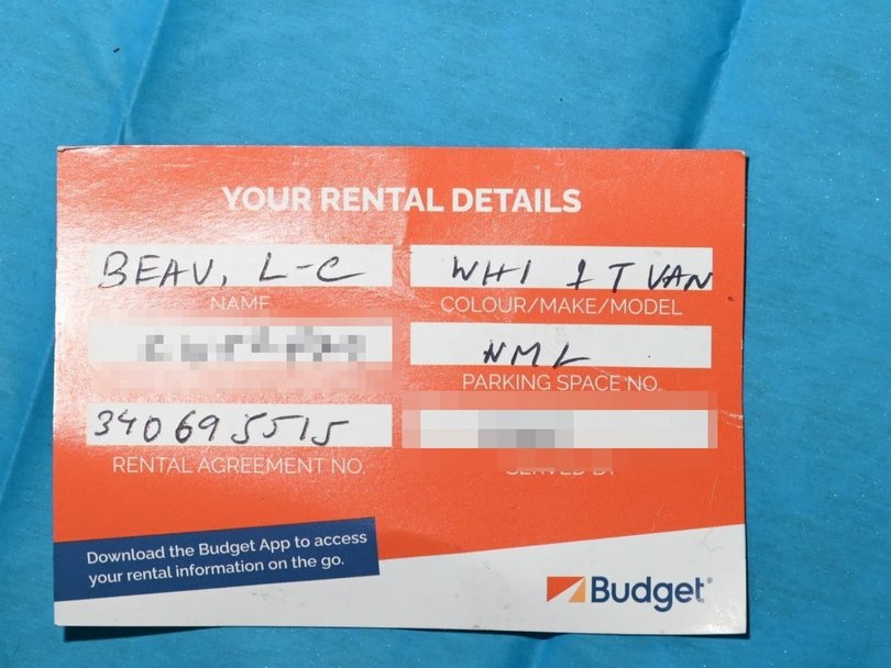 A Budget car rental card in Mr Lamarre-Condon’s name was found near the bodies. Picture: Court exhibit.