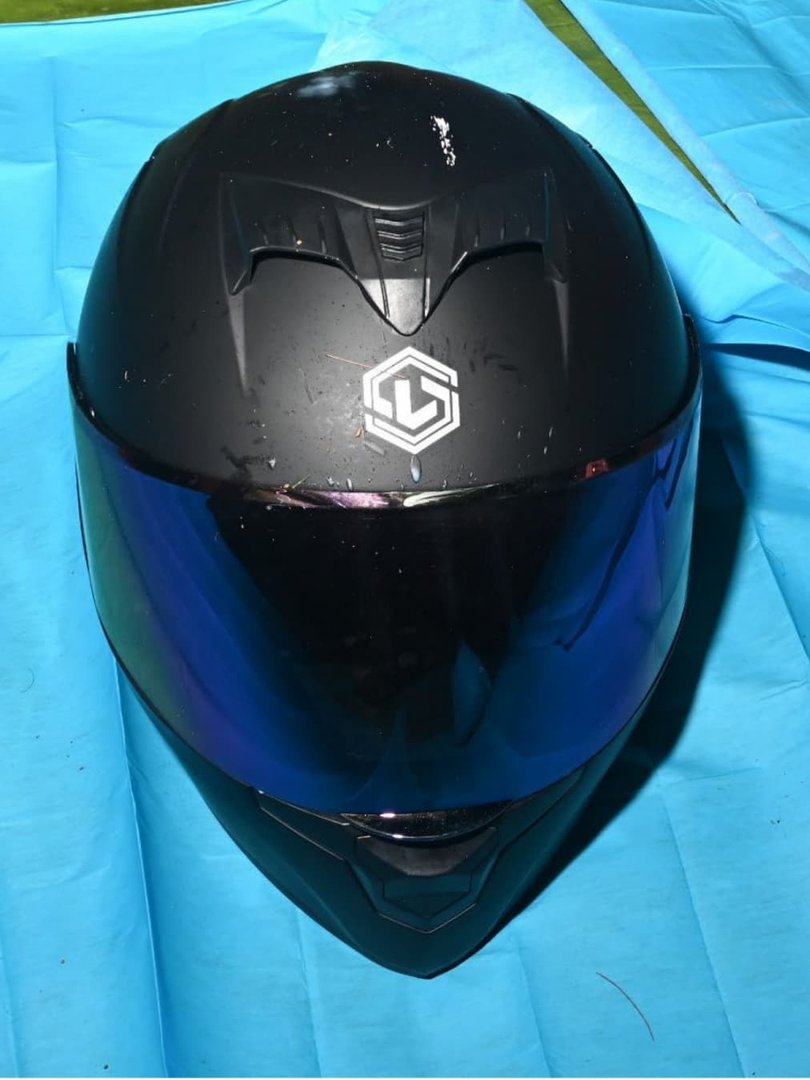 A motorcycle helmet was also found at the Greek monastery. Picture: Court exhibit.