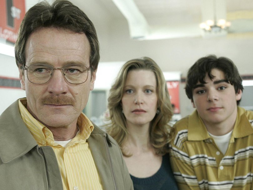 RJ Mitte (right) alongside his Breaking Bad cast members Bryan Cranston (left) and Anna Gunn (middle).