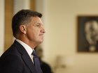 Leader of the Opposition Angus Taylor speaks during a party room meeting at Parliament House in Canberra 
