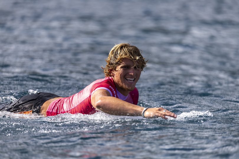 Alan Cleland Quinonez of Team Mexico surfing on day two of the Olympic Games Paris 2024 on July 28, 2024 in Teahupo'o, French Polynesia. 
