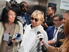 Selma Blair leaves court on Monday, Oct. 12, 2026, in New York after her arraignment on charges of injuring two flight attendants during a cross-country flight. 