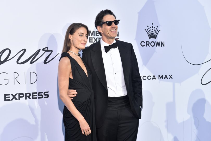 Andy Lee and Rebecca Harding attend Glamour On The Grid on March 4, 2026 in Melbourne.