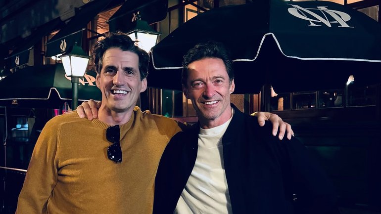 Andy Lee at his New York venue Old Mates Pub in June 2025 with Hugh Jackman who is co-owner and investor.